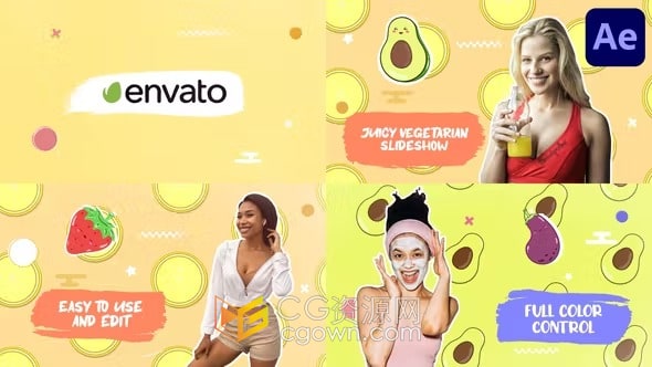 AE模板-色彩缤纷素食餐饮健康食品美食博主介绍视频