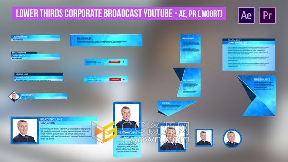 AE/PR模板-电视广播项目字幕条介绍板个人资料