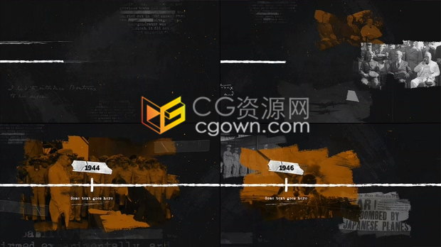 历史介绍时间轴墨水炭笔笔刷动画照片幻灯片回忆动画视频效果-AE模板下载