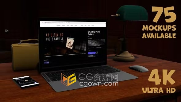 AE模板-木质办公桌面笔记本电脑智能手机模型场景APP界面网站产品展示