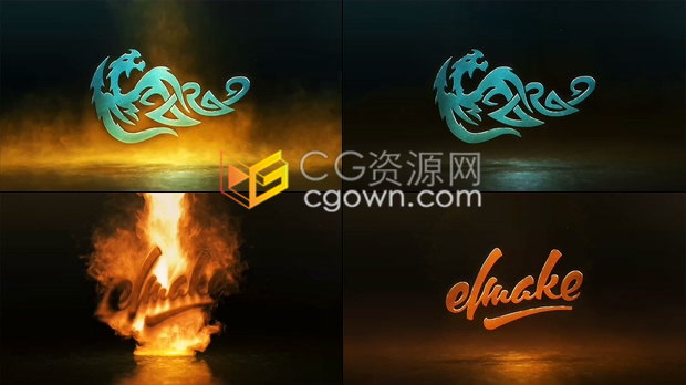 火焰烟雾喷射动画金标志LOGO动画视频片头效果制作工程-AE模板下载