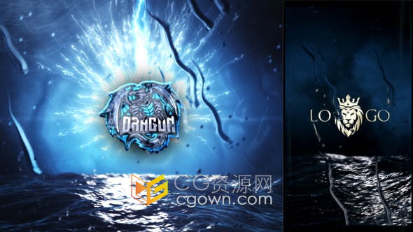 AE模板-海面风暴闪电玻璃流动雨水恐怖视频片头动画