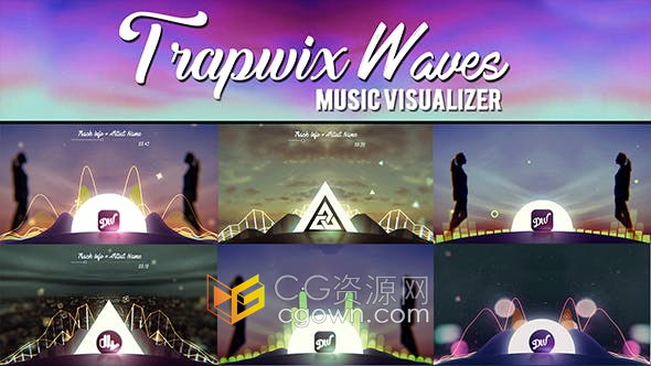 AE模板-Waves音乐可视化器粒子波形动画音乐视频背景制作