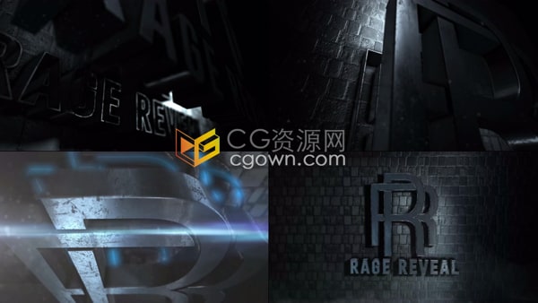 AE片头模板-灰暗砖墙面3D金属感标志Logo动画