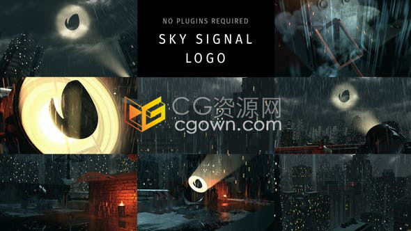 第二个效果超级英雄蝙蝠侠灯塔夜晚天空下雨LOGO动画视频片头效果制作-AE模板下载