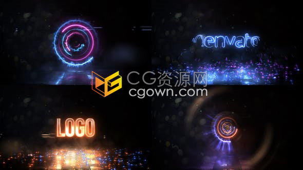 漩涡能量光线粒子火焰火花霓虹灯LOGO动画视频片头制作-AE模板下载