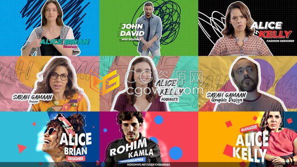 AE模板下载冻结帧笔刷动画介绍采访人物简介时尚图形动画视频效果