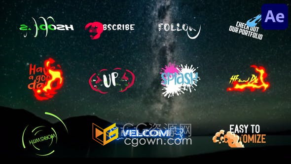 AE模板-卡通图形MG动画视频字幕火焰烟雾能量流体效果