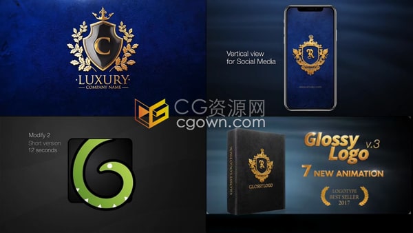 AE模板-优雅简单公司品牌LOGO介绍光泽效果反射标志动画