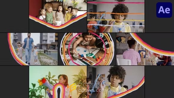 卡通形状彩虹粘土橡皮泥过渡彩色动画AE模板