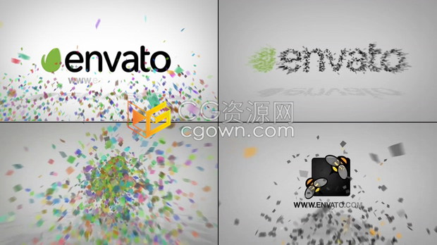 五彩纸屑生动汇聚品牌标志纸屑爆裂喷射演绎公司纪念日庆祝活动片头-AE模板
