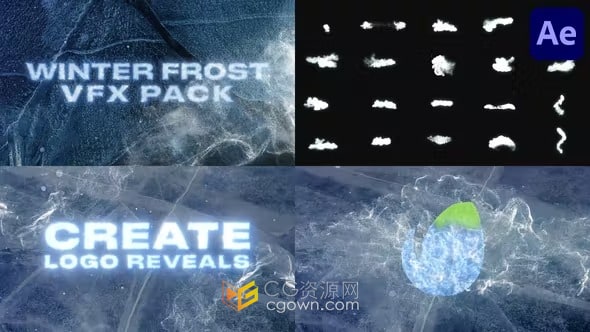 魔法霜云元素和各种霜雾形状组成的冬季霜冻效果AE模板