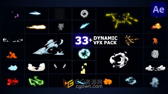 30多种卡通动漫视觉效果VFX元素-AE特效模板