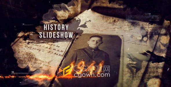 AE模板-历史沿革纪录片回忆战争英雄人物事迹复古照片视频相册