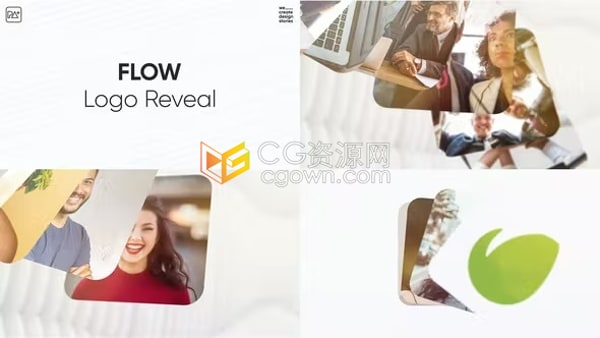 AE片头模板-现代明亮卡片式照片叠加标志显示动画