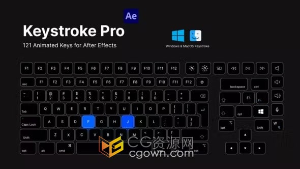 AE版Keystroke Pro虚拟键盘按键屏幕中显示快捷键操作动画