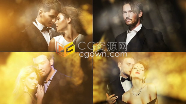 惊艳时尚金黄背景虚化漏光镜头光晕过渡动画效果展示颁奖典礼晚会活动预告片-AE模板