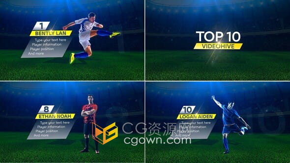 AE模板-Top 10前世界杯10名最佳进球十大球员介绍视频