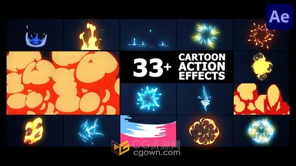 33种卡通特效动画合成烟雾火焰MG图形-AE模板下载