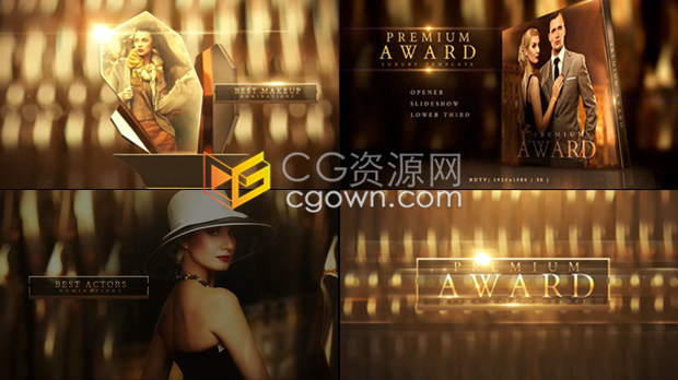 AE模板-高端音会奥斯卡颁奖提名金灿灿豪华风格晚会包装