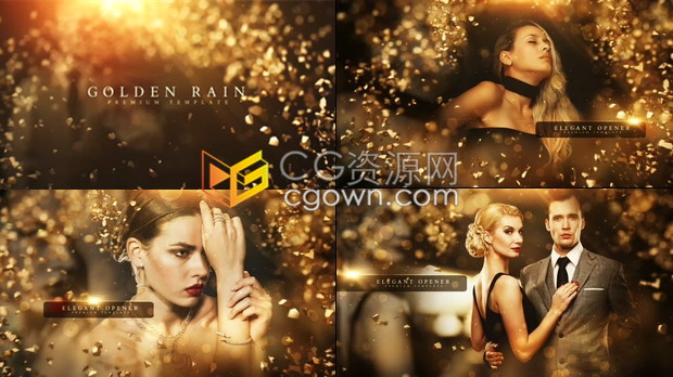 金黄不规则颗粒演绎精美金石雨效果电影晚会公司年会婚礼视频开场白-AE模板