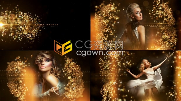 金色破碎飞溅效果金光闪闪奢华颁奖晚会包装企业演示活动视频开篇-AE模板