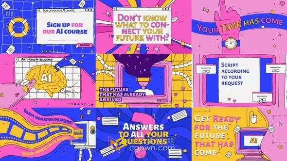 智能AI课程推广卡通场景虚拟网络编程介绍视频广告-AE模板