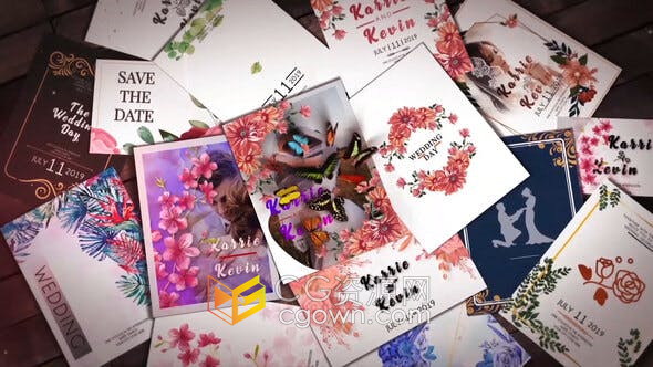 AE模板-婚礼请柬幻灯片邀请参加浪漫婚礼幻灯片短视频
