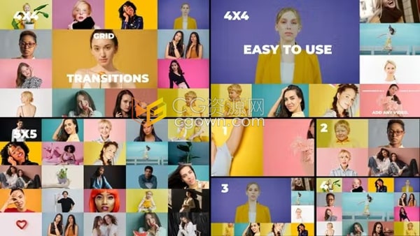 AE相册模板-简约风格干净现代多重网格过渡拼贴照片墙视频相册