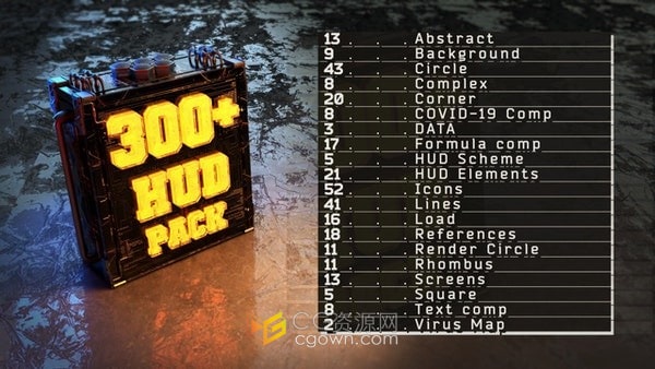300 HUD Element Pack AE模板高科技感界面图形动画元素