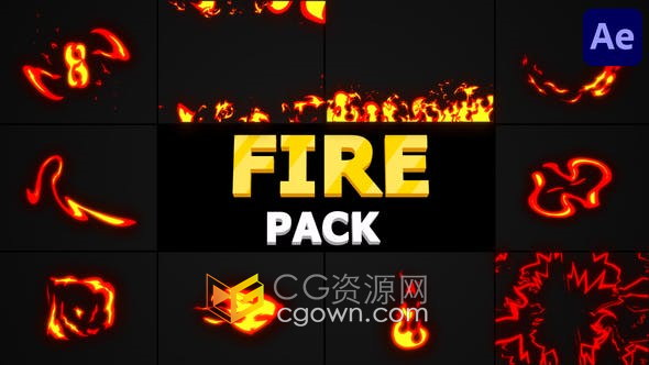 AE模板-10种卡通火焰图形MG动画效果Fire Pack