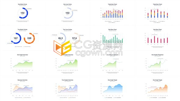 现代设计24个简约数据信息图表元素公司数据分析演示动画-AE模板