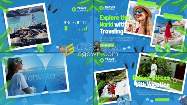 清爽夏日创意动画图层现代旅游相册旅行社宣传片AE模板