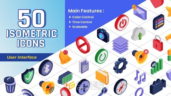 50个等距用户界面3D图标动画Icons AE模板下载