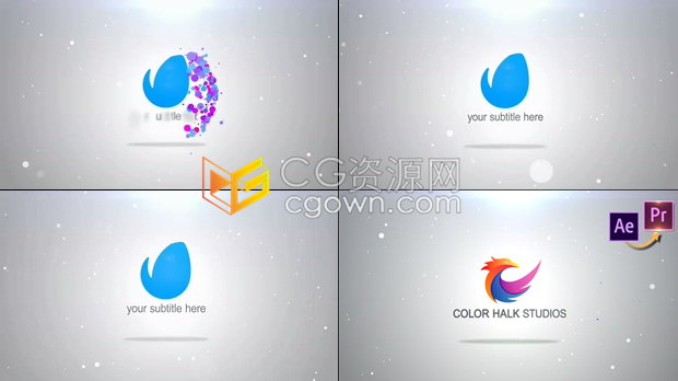 抽象扁平化粒子左到右生长汇聚动画演绎LOGO卡通视频片头制作-AE模板下载