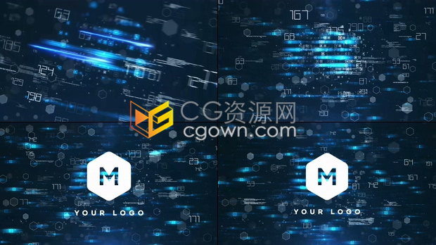 4K分辨率高科技视觉效果蓝色数字网格粒子动画公司LOGO宣传片头-AE模板下载