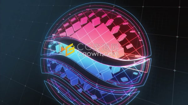 AE片头模板-多彩能量光线演绎高科技企业标志LOGO动画