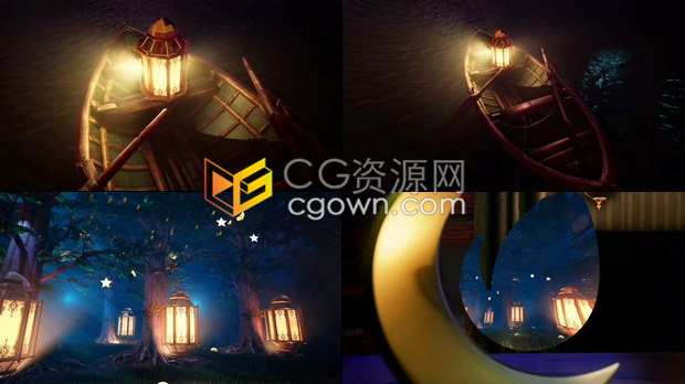 斋月故事船灯光月亮森林幻想童话节日宣传视频片头制作-AE模板下载