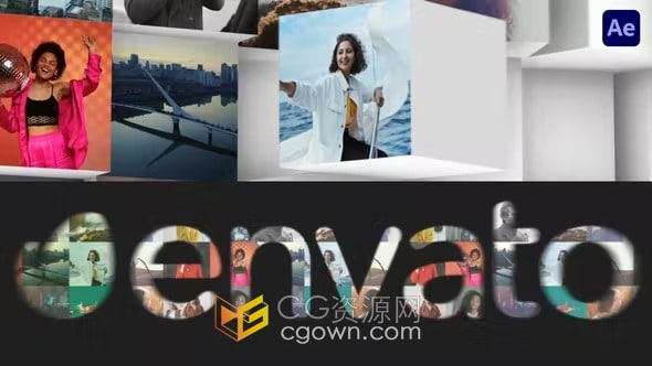 立方体马赛克旋转方块展示照片动画视频片头-AE模板