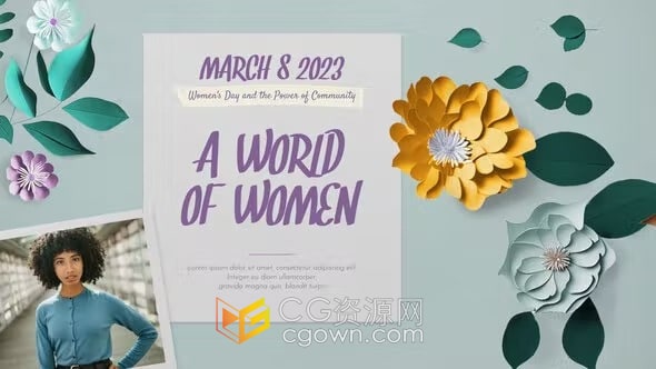 折纸纸花元素风格三八国际妇女节2023年宣传片头-AE模板