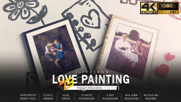 AE模板-Love手绘画卡通元素照片相框爱情故事幻灯片相册视频
