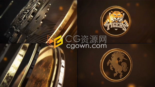 E3D插件制作金色光泽徽章标志金属LOGO动画视频片头-AE模板免费下载