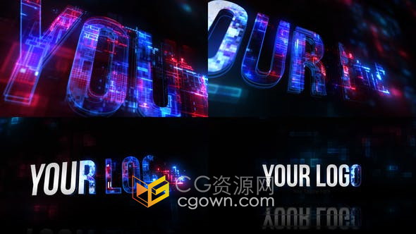 AE模板-霓虹灯线路HUD流动特效网络AI技术宣传片头3D Tech Logo