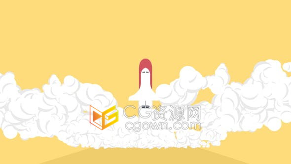 卡通风格火箭升空烟雾笼罩揭示企业技术发展业务成就标志片头-AE模板