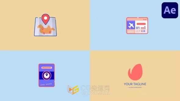 卡通色彩缤纷旅行MG图形图标动画视频-AE模板