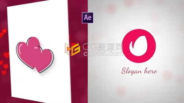 AE模板-情人节活动邀请婚礼请柬浪漫爱心卡片揭开动画