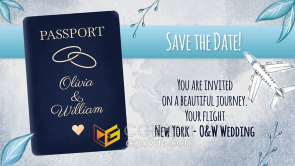 AE模板-手绘插图动画浪漫婚礼请柬幻灯片旅行婚礼介绍视频