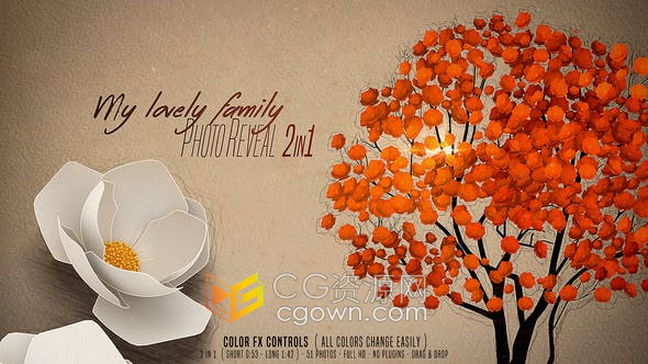 AE模板-花朵开放展示照片全家福照相册视频制作