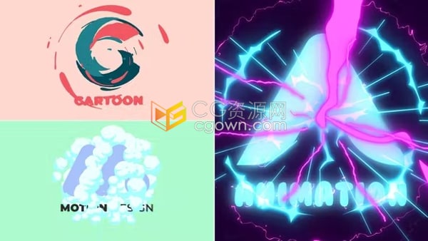 AE卡通标志模板-多彩卡通能量液体演示LOGO动画