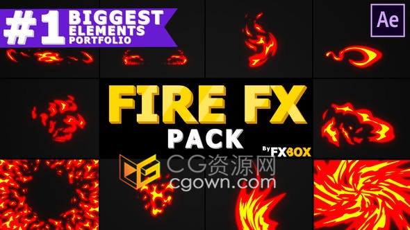 动态火焰元素AE模板制作体育游戏卡通视频cosplay镜头电视节目过渡特效